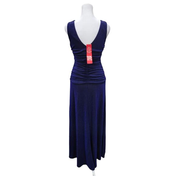 Nightway Ruched Sleeveless Maxi Dress Womens Size 4 Sparkle Blue Elegant Evening - Picture 7 of 15
